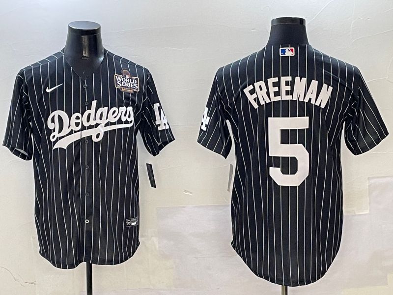 Men Los Angeles Dodgers #5 Freeman Black Stripe Jointly Name 2025 Nike MLB Jersey style 4